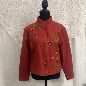 Parsley & Sage Vintage Burnt Orange Floral Embroidered Jacket